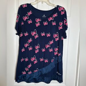 Disney Parks Navy Blue Tee with Pink Bow Print Size XL